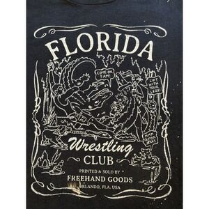 Florida Wrestling Club Graphic T‎ Shirt Size XXL Black Short Sleeve Bleach Dyed